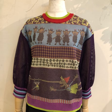 アルベロベロ　ジャガード織りセーター フリーサイズ(パープル)