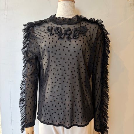 さえらPOTECHINOポテチーノ素敵なブラックフリル付きウールベスト さえら ポテチーノ トップス ジレ ベスト セット さえらPOTECHINO