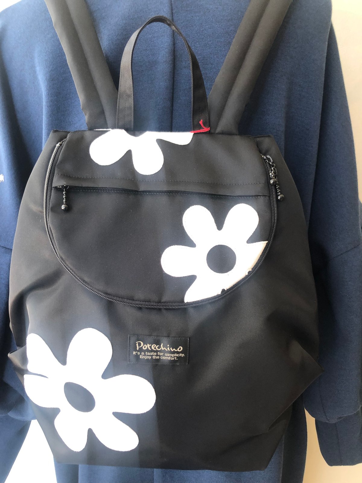 ポテチーノさえら黒ネット地に白花モチーフ ポテチーノさえら黒ネット地に白花モチーフ
