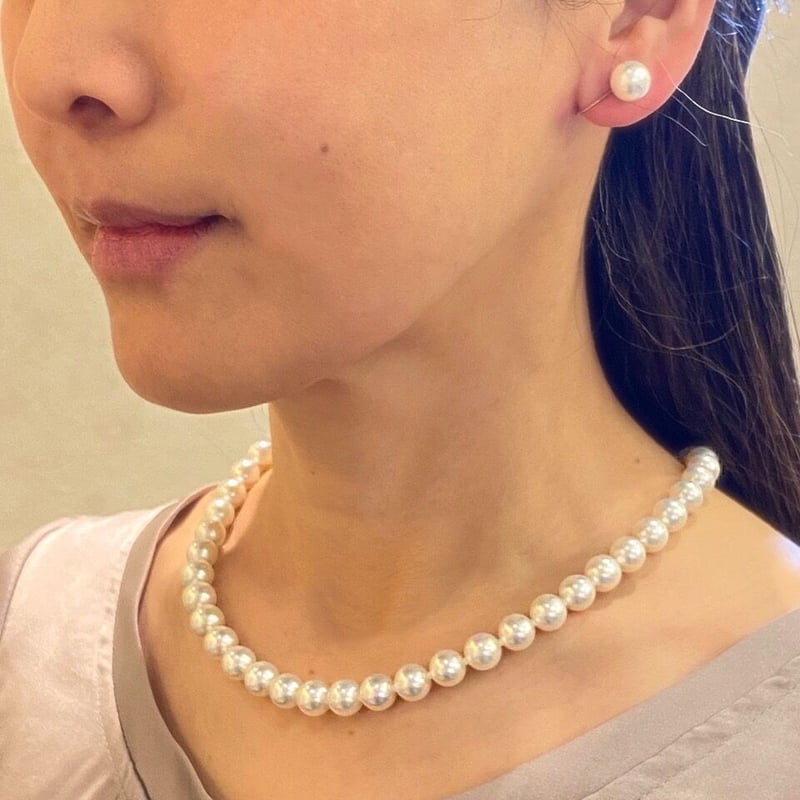 8.5-9.0mm 【WAKANA】アコヤ真珠ネックレス＆イヤリング2点セット 