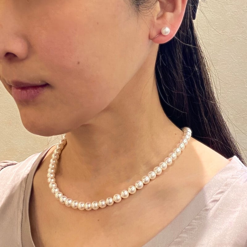 7.0-7.5mm 【WAKANA】アコヤ真珠ネックレス＆イヤリング2点セット