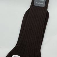 HARISON靴下 エジプト綿ワイドリブソックス ブラウン 10605-HC