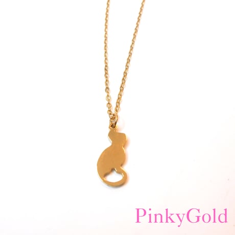ステンレス　シルエット猫　ネックレス　キャット　ゴールド