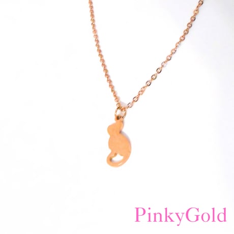 ステンレス　シルエット猫　ネックレス　キャット　ゴールド