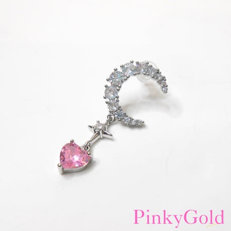 月　シルバー925ポスト　ピアス　ピンク 　非対称