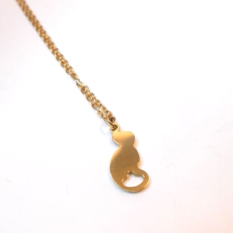 ステンレス　シルエット猫　ネックレス　キャット　ゴールド