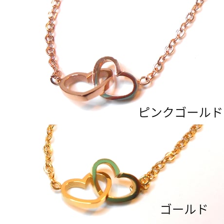 ステンレス　ツインハート　ネックレス　2連ハート