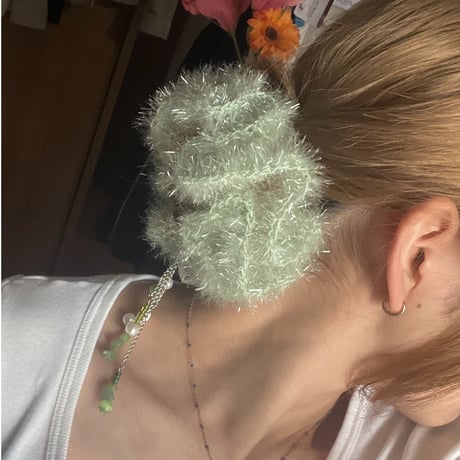 Fluffy green scrunchie