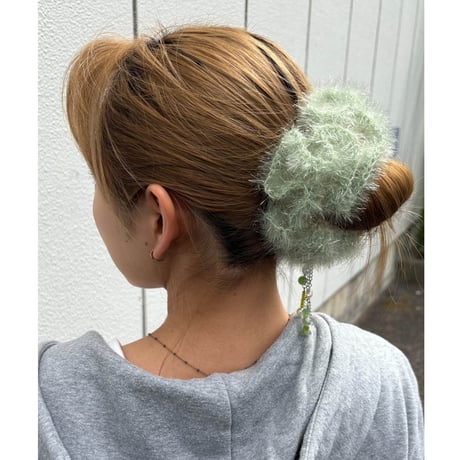 Fluffy green scrunchie