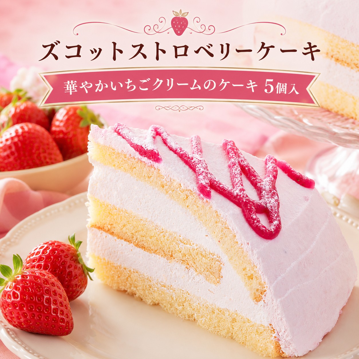 7046. ストロベリーケーキ オーナメント8Pセット ズコット ストロベリーケーキ 5個入 | Sucar Online Shop
