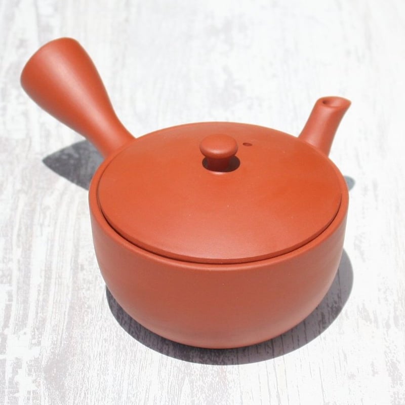 常滑焼 常風窯 朱泥平碗型無地急須 セラメッシュ（陶製茶こし