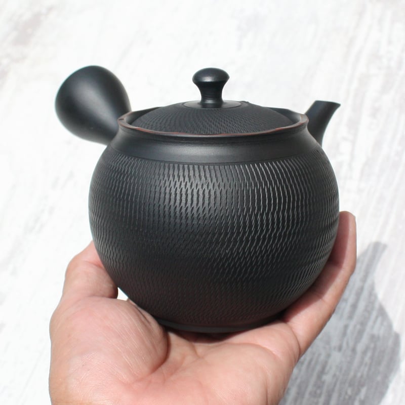 常滑焼 宝龍窯 黒窯変丸型トビカンナ急須 セラメッシュ（陶製