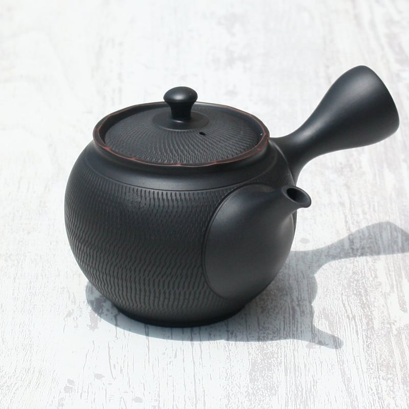 常滑焼 宝龍窯 黒窯変丸型トビカンナ急須 セラメッシュ（陶製