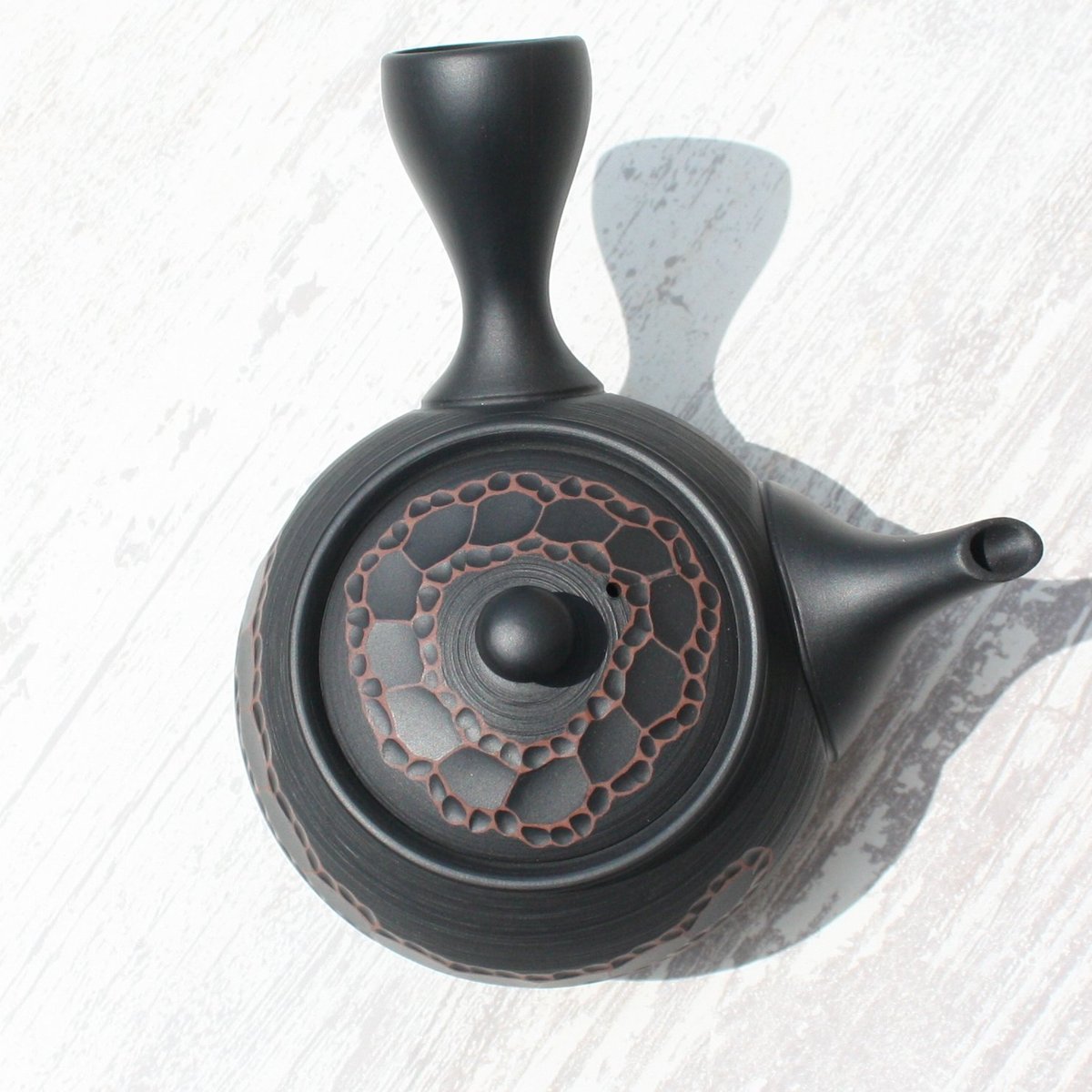 常滑焼 宝龍窯 黒窯変リングカット急須 セラメッシュ（陶製