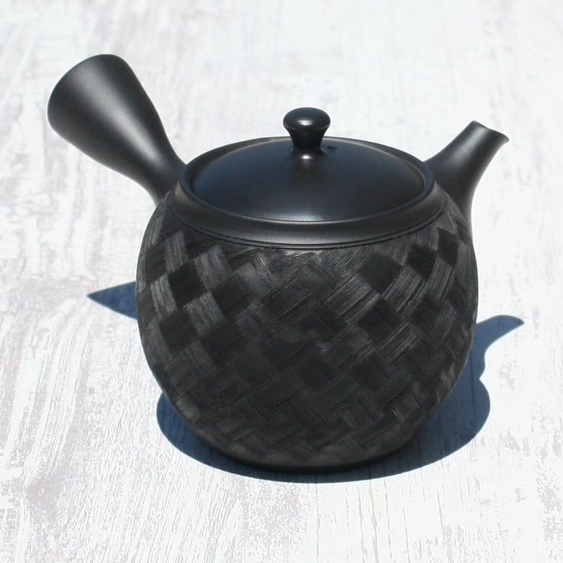 常滑焼 光風窯 黒窯変市松櫛目急須 ステンレス帯アミ 日本製