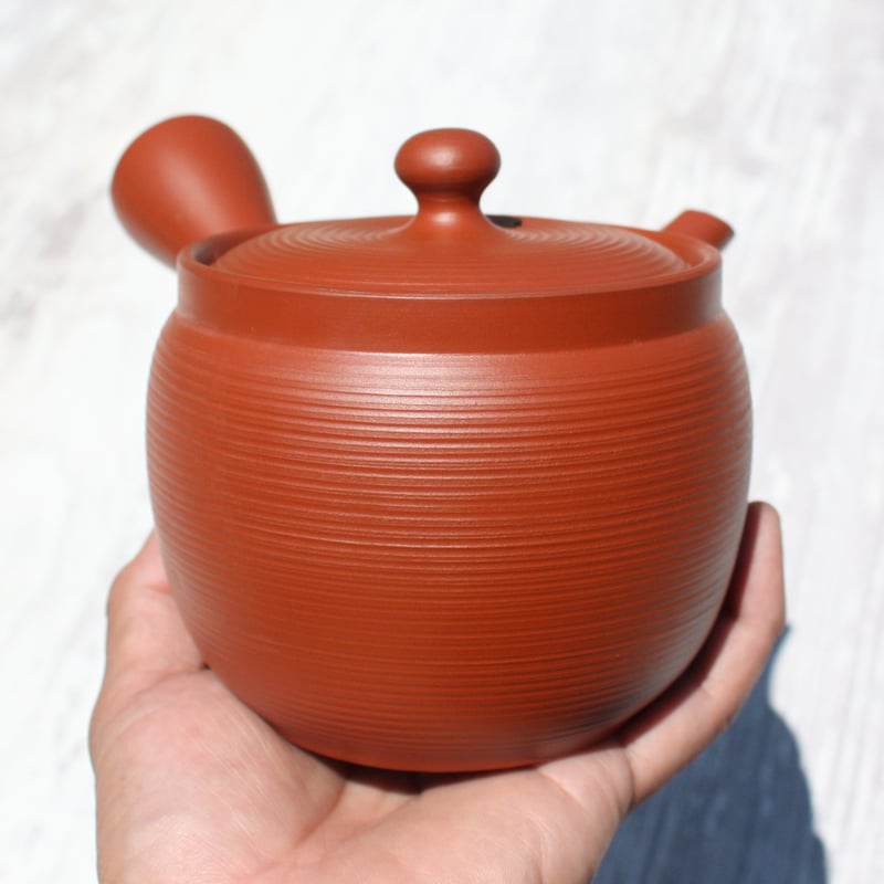 常滑焼 富仙窯 朱泥3合つぼ型線段急須 ステンレス茶こし