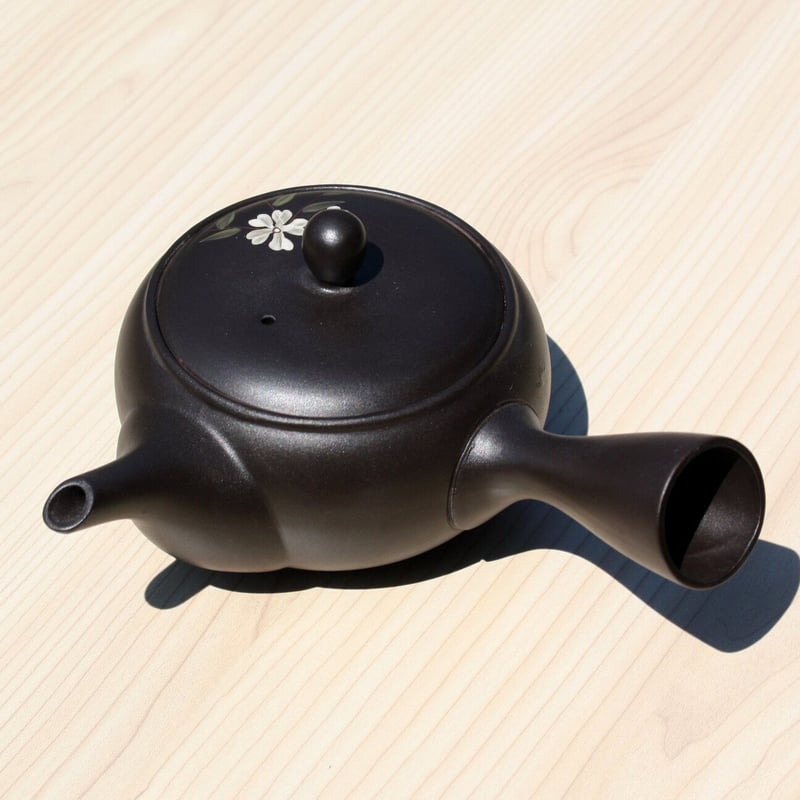常滑焼黒釉手造茶碗 ティー用品 「黒窯変二合平紫櫛目急須 五客セット」 宇幸窯 常滑