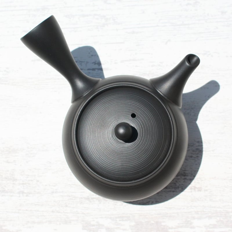 常滑焼 竹春窯 黒窯変スジ引き急須 ステンレス帯アミ 日本製