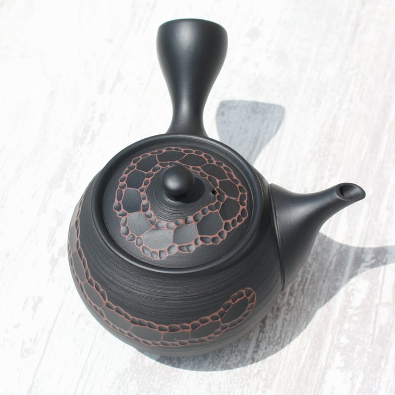 常滑焼 宝龍窯 黒窯変リングカット急須 セラメッシュ（陶製