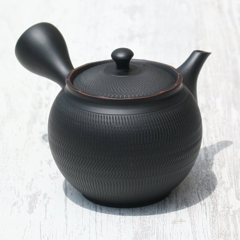 常滑焼 宝龍窯 黒窯変丸型トビカンナ急須 セラメッシュ（陶製