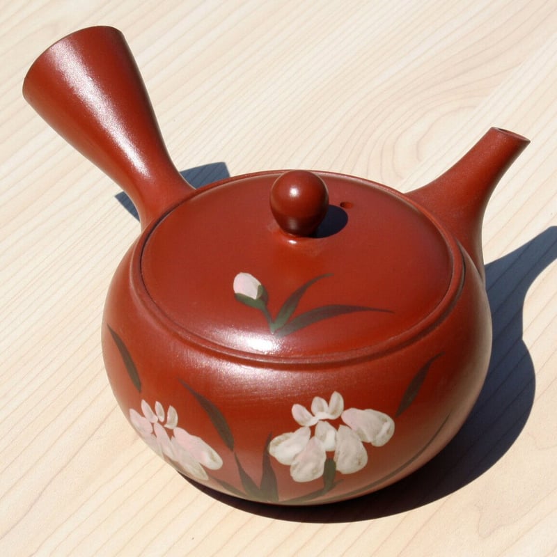 常滑焼 朱泥平丸あやめ絵急須 ステンレス茶こし 日本製 常滑焼 朱泥平丸あやめ絵急須 ステンレス茶こし 日本製