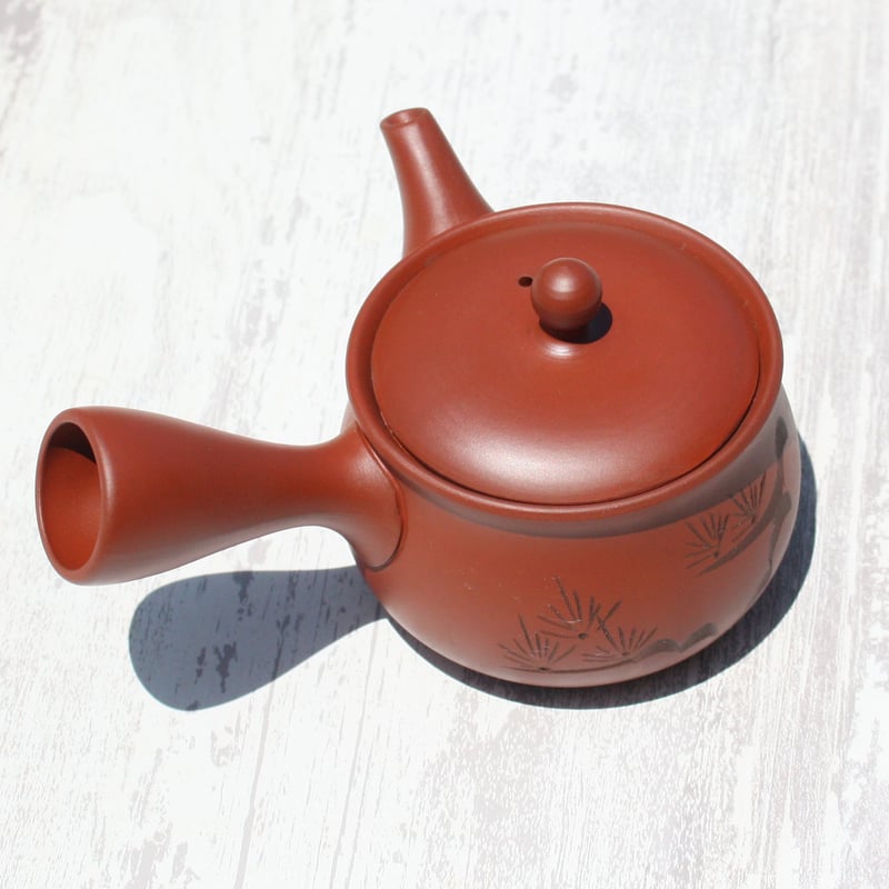 常滑焼 富仙窯 朱泥袋型松彫急須 ステンレスアミ 日本製 | とことこパーク