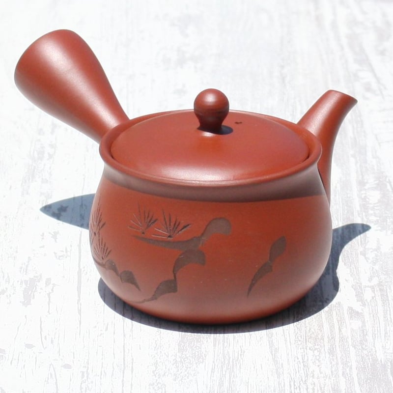常滑焼 富仙窯 朱泥袋型松彫急須 ステンレスアミ 日本製 | とことこパーク
