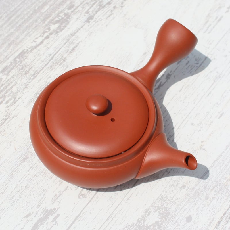 常滑焼 竹春窯 朱泥変平型無地急須 セラメッシュ（陶製茶こし） 日本製