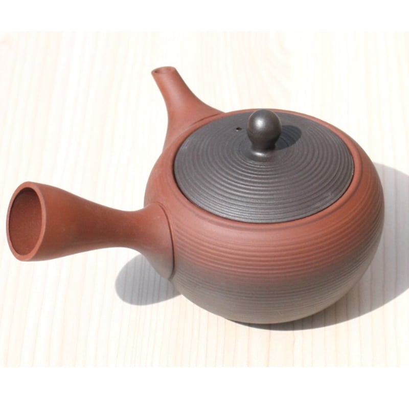 常滑焼 富仙窯 朱窯変線段急須 セラメッシュ（陶製茶こし）日本製