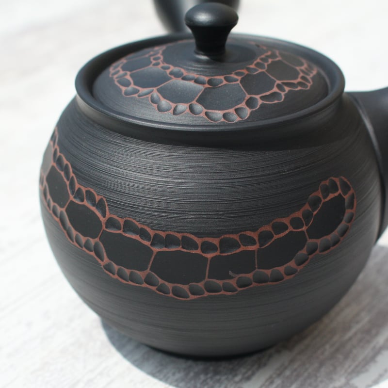 常滑焼 宝龍窯 黒窯変リングカット急須 セラメッシュ（陶製