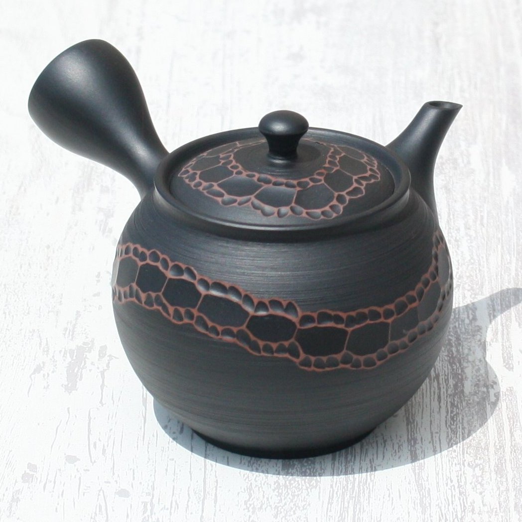 常滑焼 宝龍窯 黒窯変リングカット急須 セラメッシュ（陶製茶こし