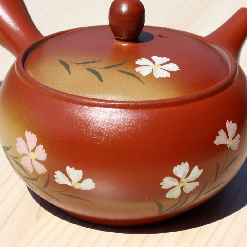 常滑焼 朱泥平丸撫子絵急須 ステンレス茶こし 日本製 | とことこパーク