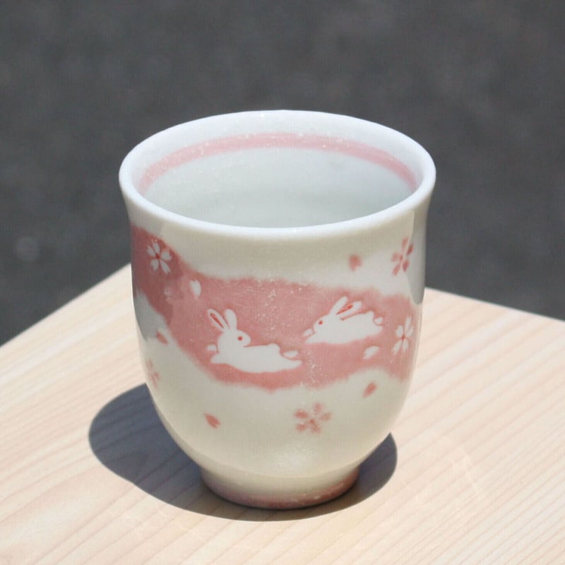 美濃焼湯呑 ちぎり絵うさぎ（赤） | とことこパーク
