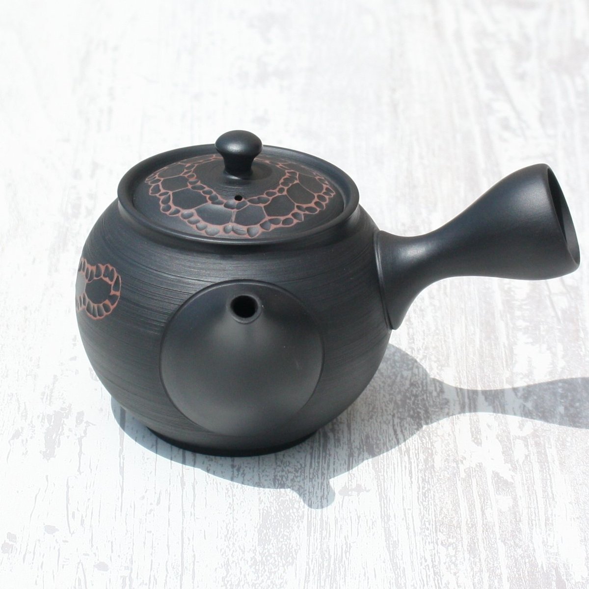 常滑焼 宝龍窯 黒窯変リングカット急須 セラメッシュ（陶製茶こし