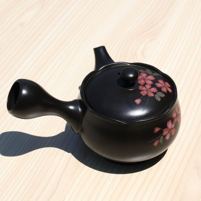 常滑焼 竹春窯 黒窯変ピンク桜急須 ステンレス帯アミ 日本製