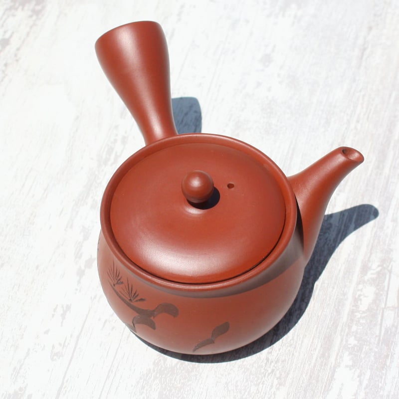 常滑焼 富仙窯 朱泥袋型松彫急須 ステンレスアミ 日本製 | とことこパーク