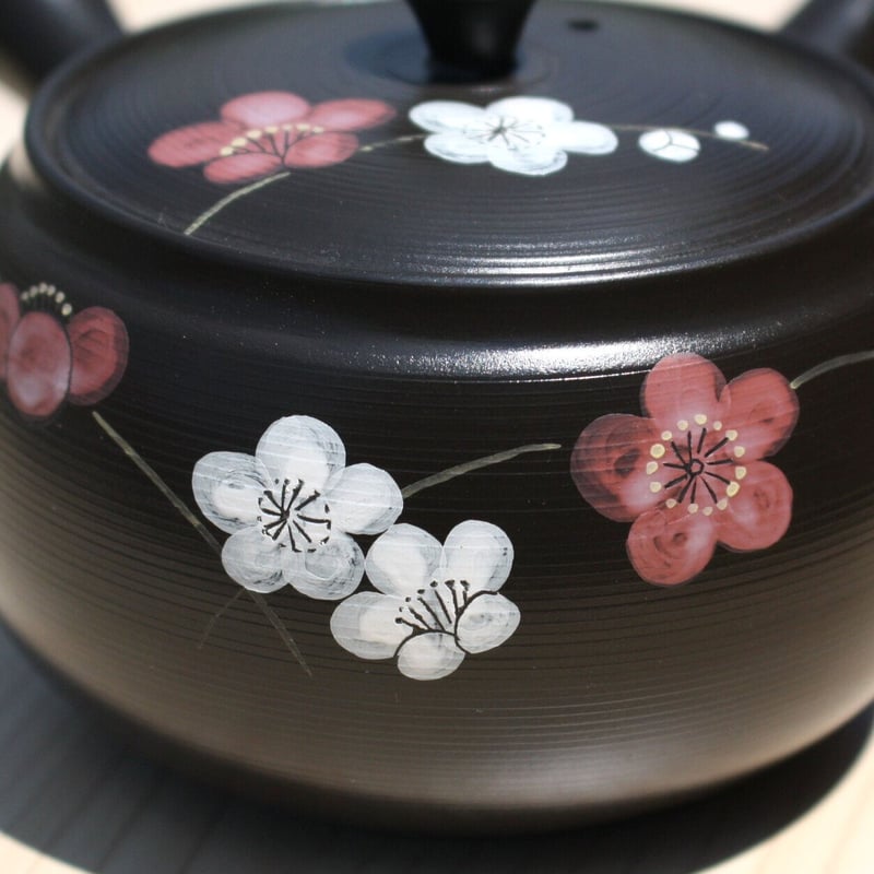 常滑焼 竹春窯 黒窯変紅白梅急須 ステンレス帯アミ 日本製 | とことこ