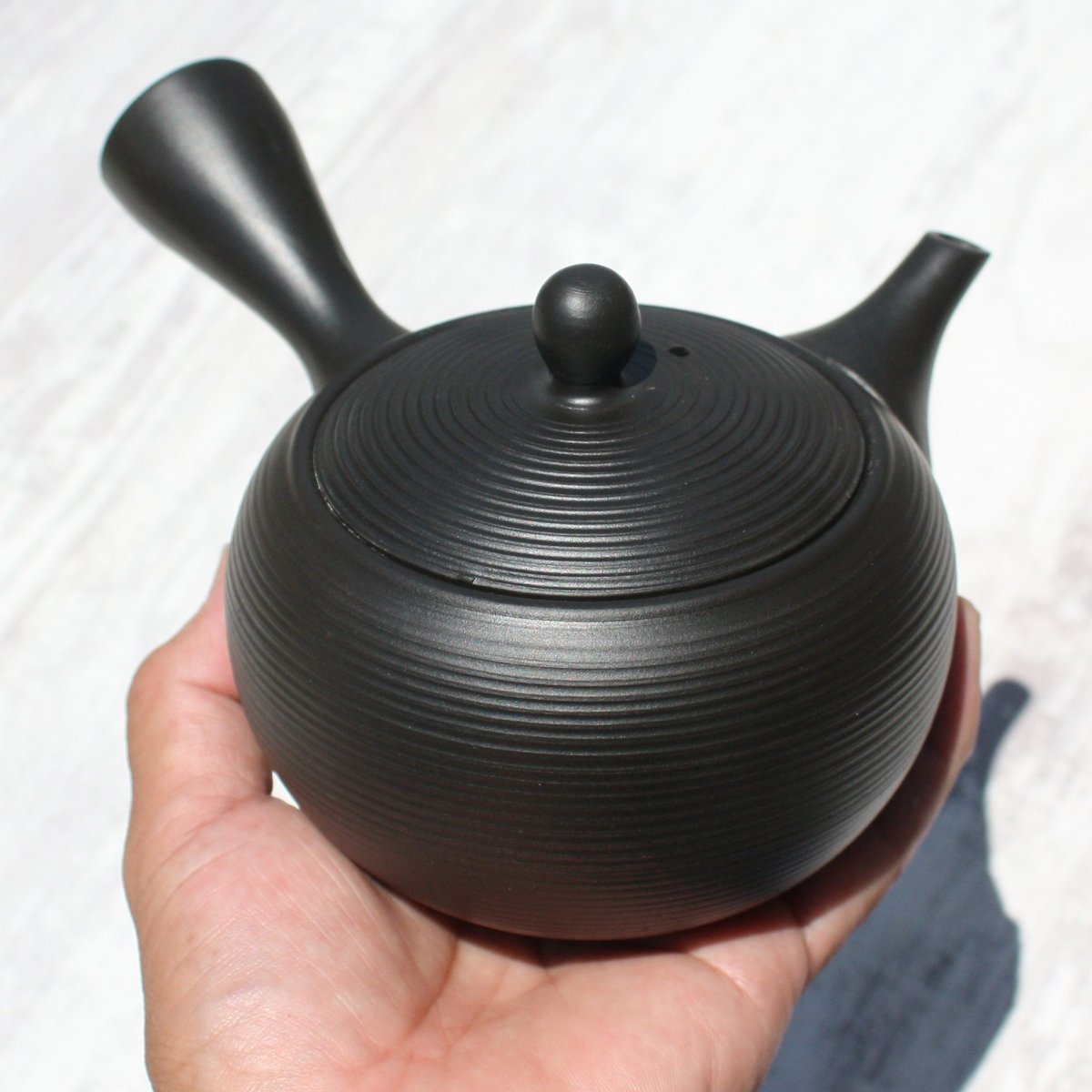 常滑焼 富仙窯 黒窯変線段急須 セラメッシュ（陶製茶こし）日本