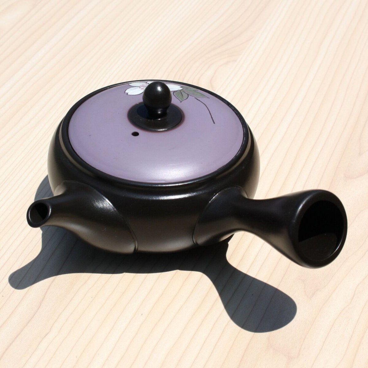 常滑焼 竹春窯 黒窯変変わり蓋桜急須 ステンレス帯アミ 日本製