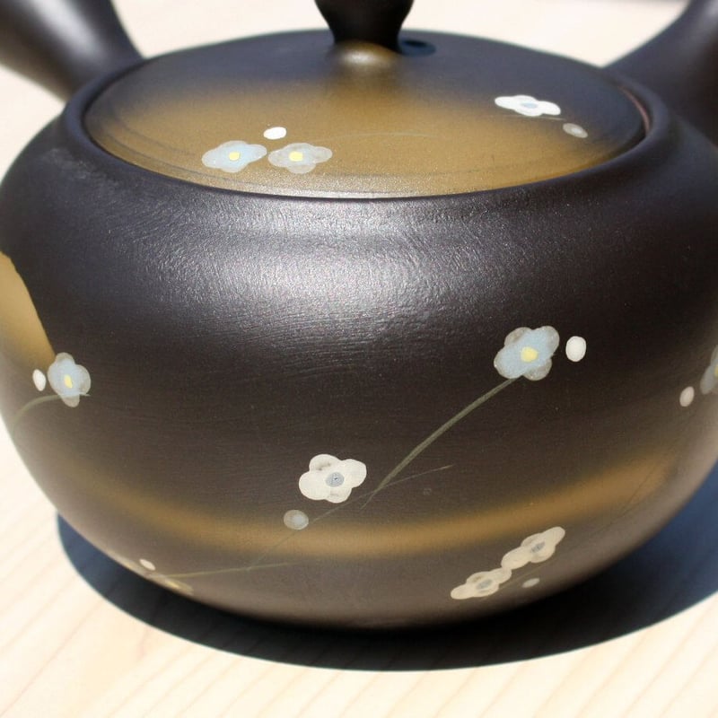 常滑焼 富仙窯 黒化粧丸碗勿忘草絵急須 ステンレス茶こし 日本製