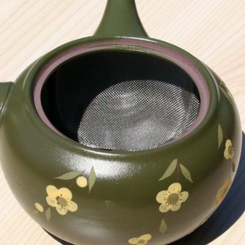 常滑焼 緑化粧丸碗黄梅絵急須 ステンレス茶こし 日本製