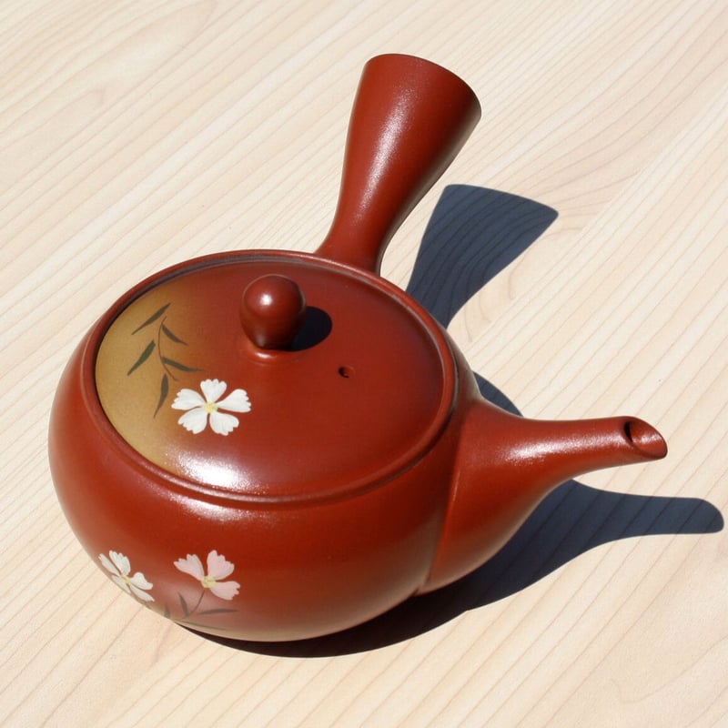 常滑焼 朱泥平丸撫子絵急須 ステンレス茶こし 日本製 | とことこパーク