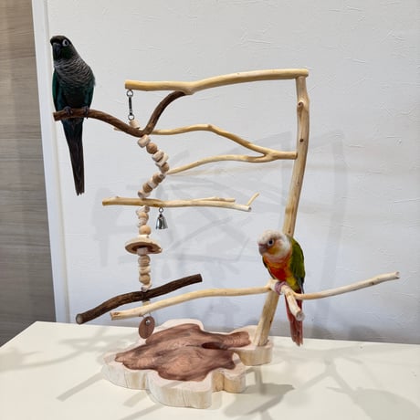 ツリーアスレチック 国産ウッドビーズのおでんくんつき【インコのおもちゃ・ブランコ・自然木のとまり木】バードアスレチック