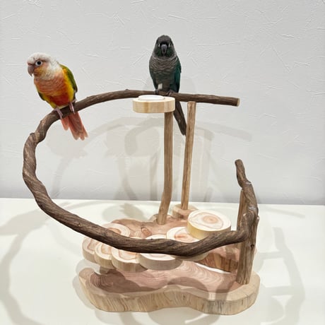 螺旋階段とツタのスタンドパーチ【インコのおもちゃ・ブランコ・自然木のとまり木】バードアスレチック
