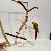 国産ウッドビーズのおでんくん① ステンレスベル付き　【インコ・小鳥のおもちゃ　自然木の止まり木】