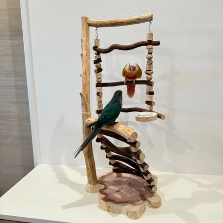 【小型・中型向け】梯子とハイジのブランコ【インコのおもちゃ・自然木のとまり木】
