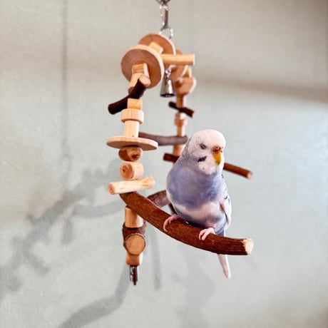 ポテトヘッドくんミニ【B】カスタムブランコ ステンレスベルつき【インコのおもちゃ・ブランコ・自然木のとまり木】