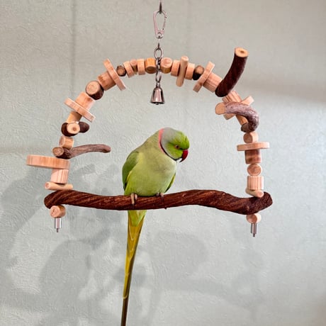 ポテトヘッドくんミニ【A】カスタムブランコ ステンレスベルつき【インコのおもちゃ・ブランコ・自然木のとまり木】