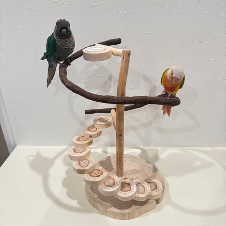 ツタと螺旋階段のぐるぐるバードアスレチック【インコのおもちゃ・ブランコ・自然木のとまり木】