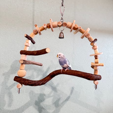 ポテトヘッドくんミニ【B】カスタムブランコ ステンレスベルつき【インコのおもちゃ・ブランコ・自然木のとまり木】
